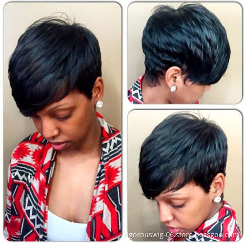 Vigorous High Quality Short Synthetic Black Pixie Cut Heat Resistant Fiber Hair for Women Daily Party Ladies Wig